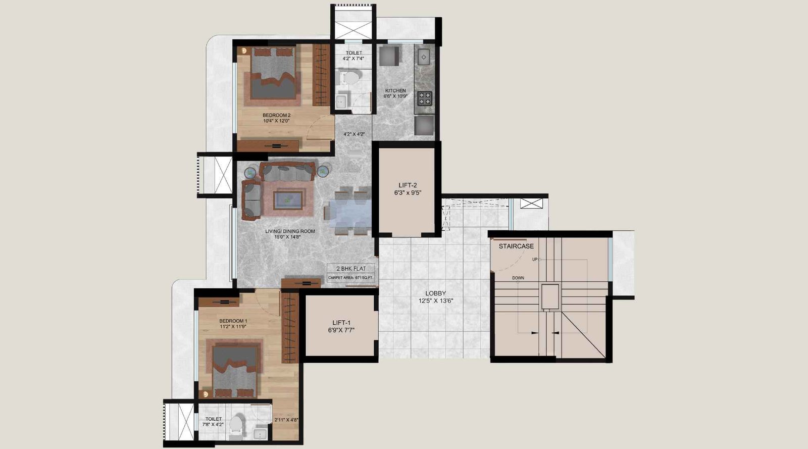 Harsh-Tulip-2-BHK-Unit-Plan